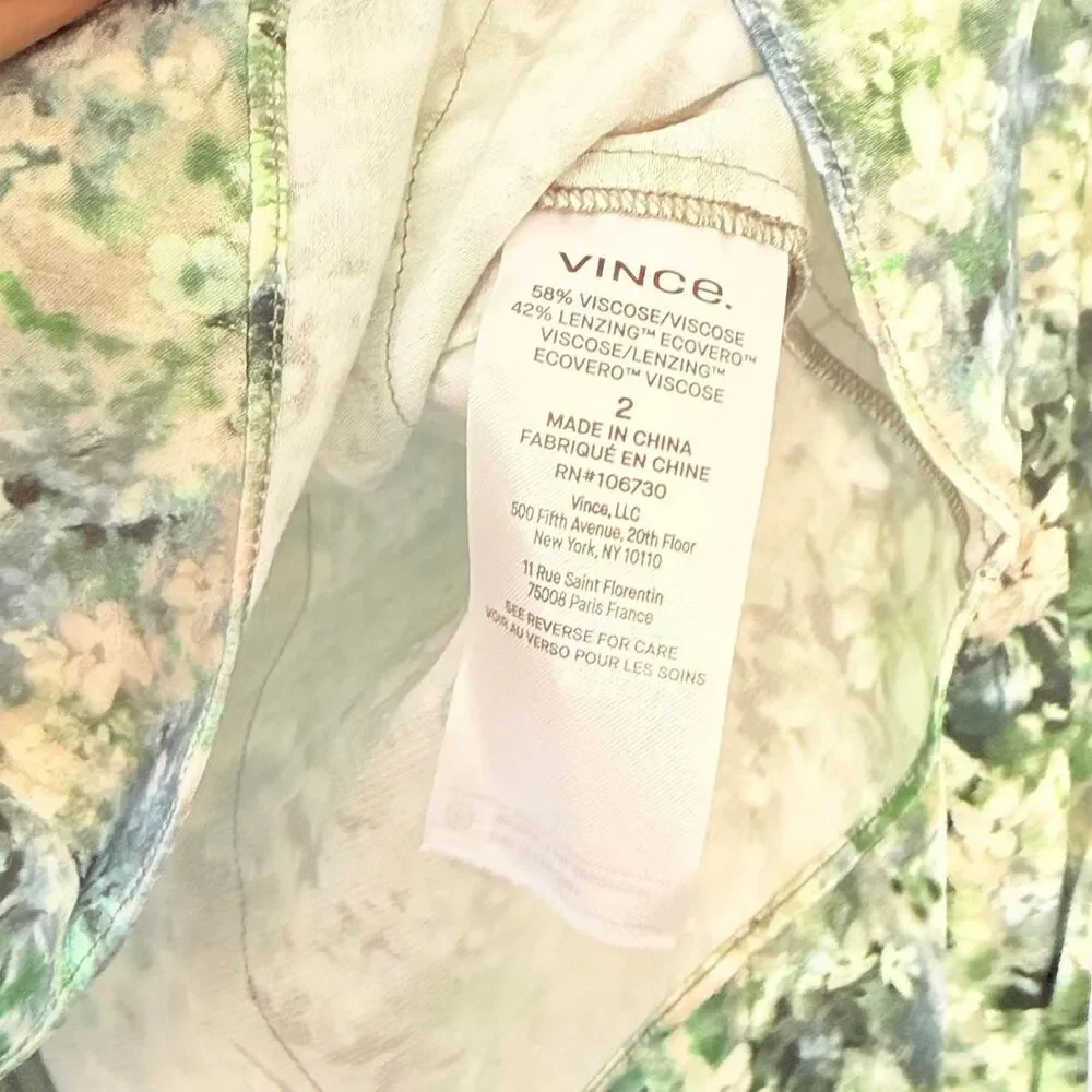Vince Women's Painted Floral Draped L/S Square Nk Top SZ 2 - Picture 4 of 8